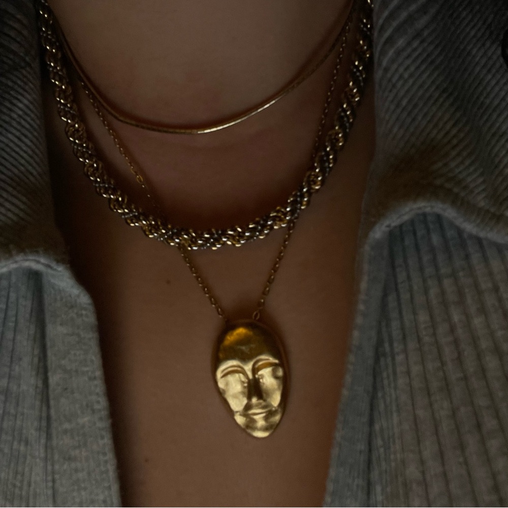 Antique Face Pendant Necklace! Great with stacking.